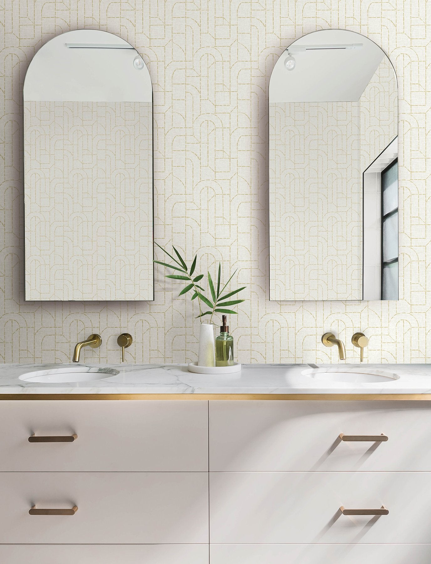 Integrity Yellow Arched Outlines Wallpaper with Modern Geometric Pattern - Brewster 4146-27219