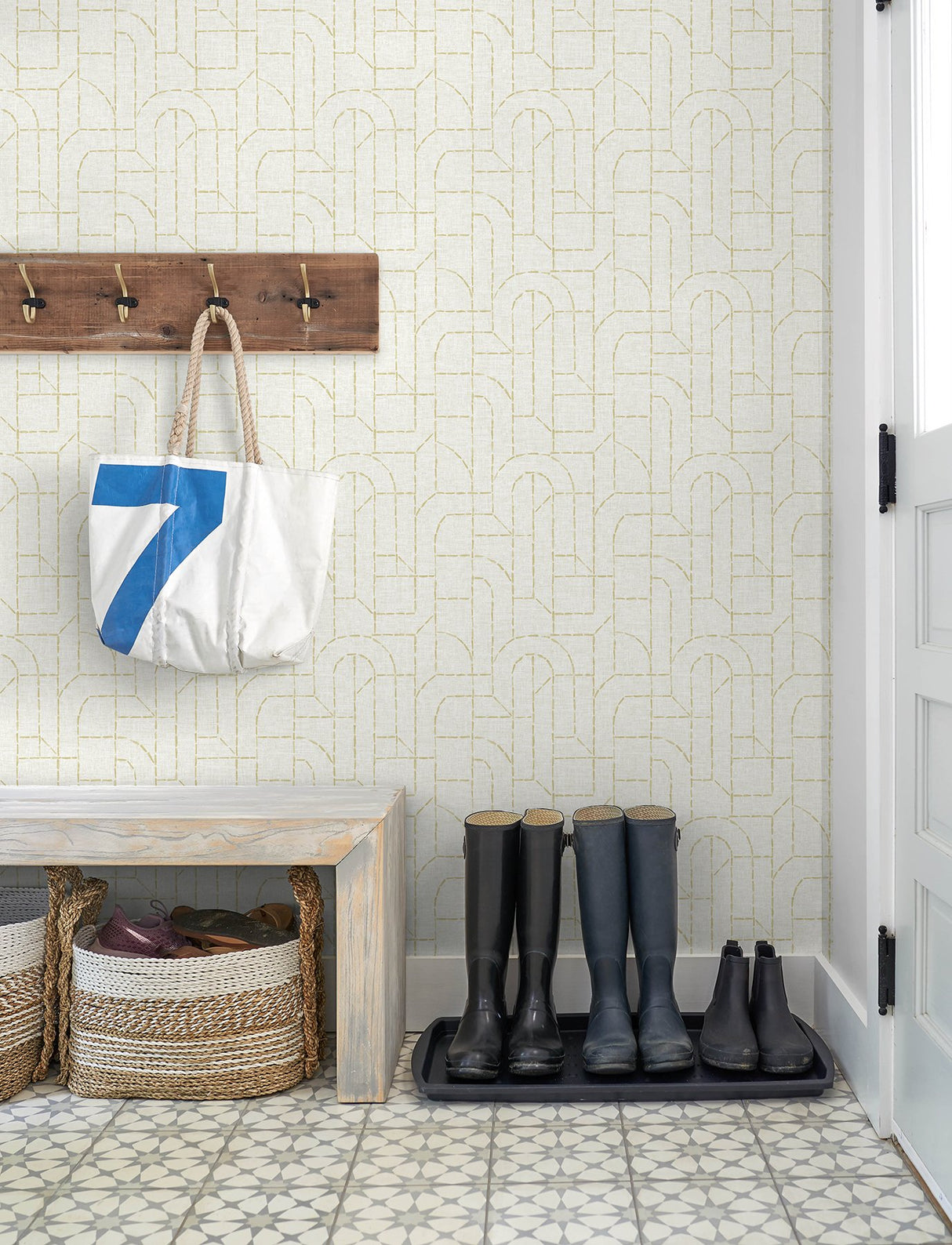 Integrity Yellow Arched Outlines Wallpaper with Modern Geometric Pattern - Brewster 4146-27219