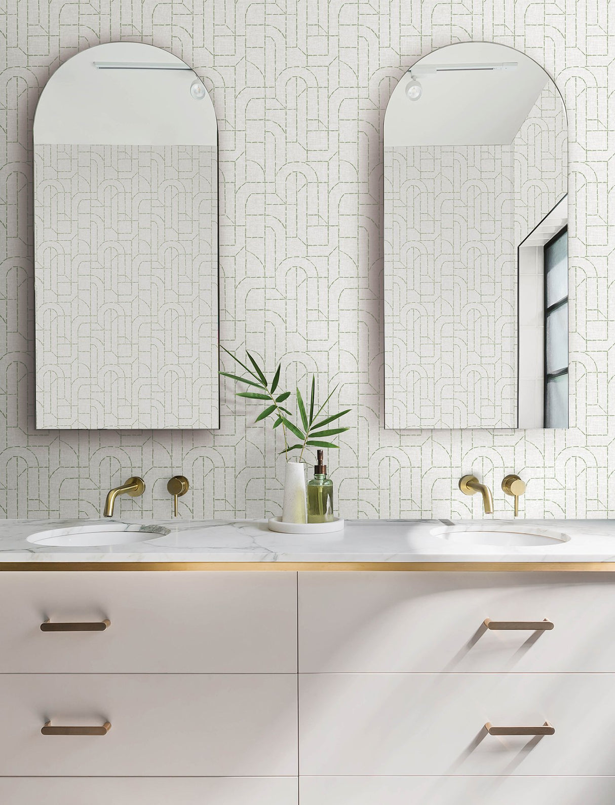 Integrity Light Green Arched Outlines Wallpaper with Modern Geometric Pattern - Brewster 4146-27220