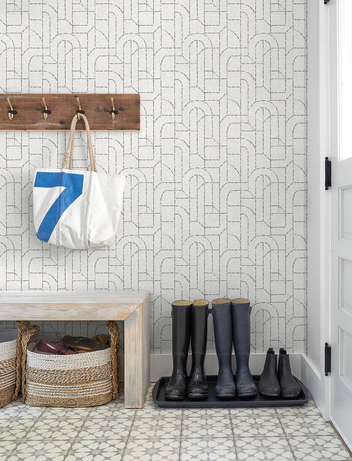 Integrity Grey Arched Outlines Wallpaper with Modern Geometric Pattern - Brewster 4146-27223