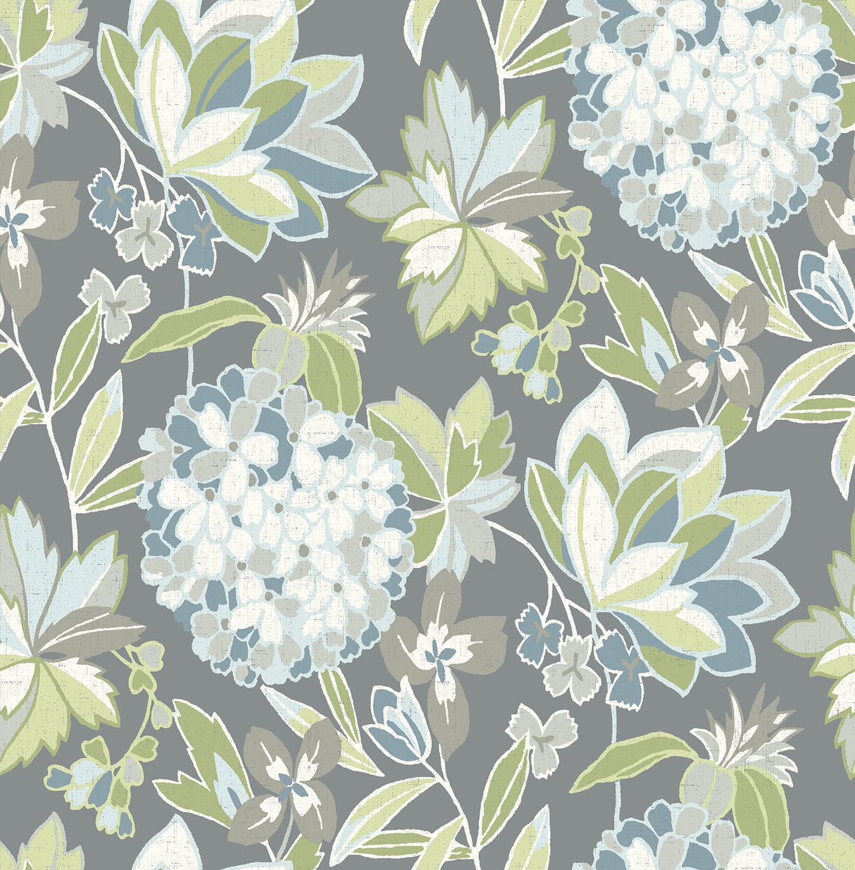 Valdivian Aqua Floral Wallpaper with Botanical Flowers Motif, Bohemian Style - Brewster 4146-27227
