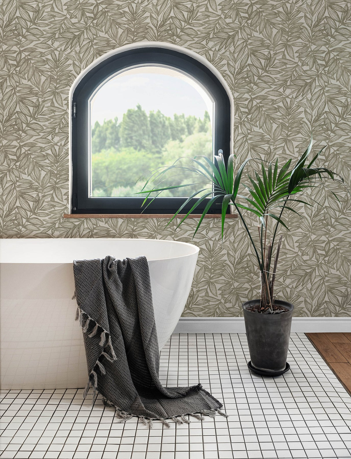 Rhythmic Taupe Leaf Wallpaper with Raised Ink Textured Botanical Leaves - A-Street Prints 4146-27233