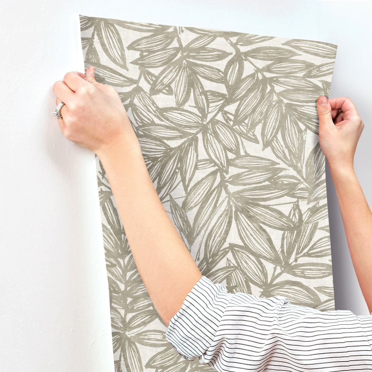Rhythmic Taupe Leaf Wallpaper with Raised Ink Textured Botanical Leaves - A-Street Prints 4146-27233