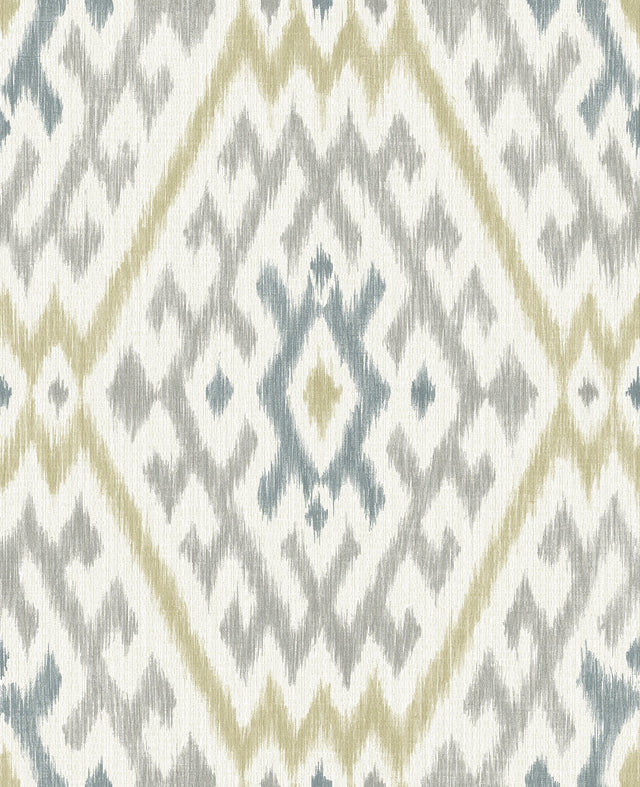 Solola Chartreuse Ikat Wallpaper with Bohemian Global Pattern - A-Street Prints 4146-27235