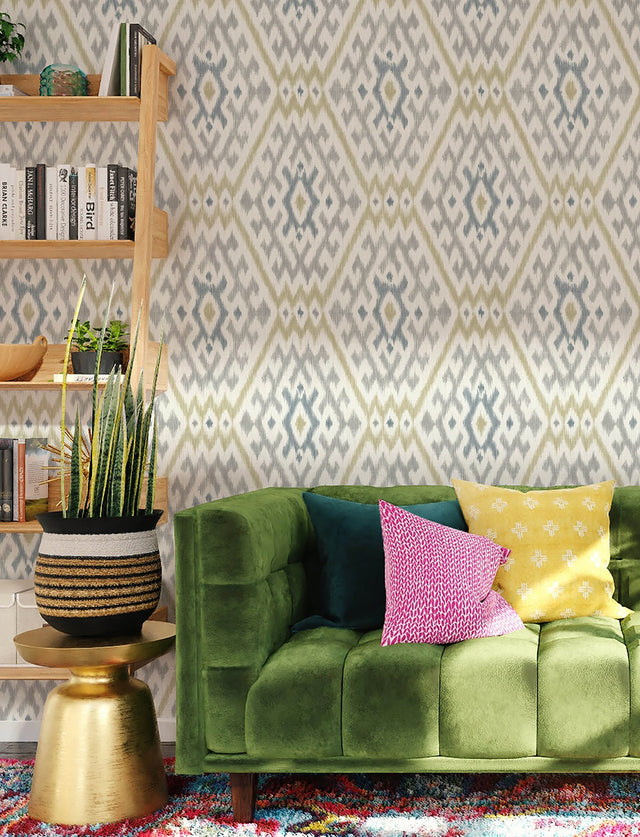 Solola Chartreuse Ikat Wallpaper with Bohemian Global Pattern - A-Street Prints 4146-27235