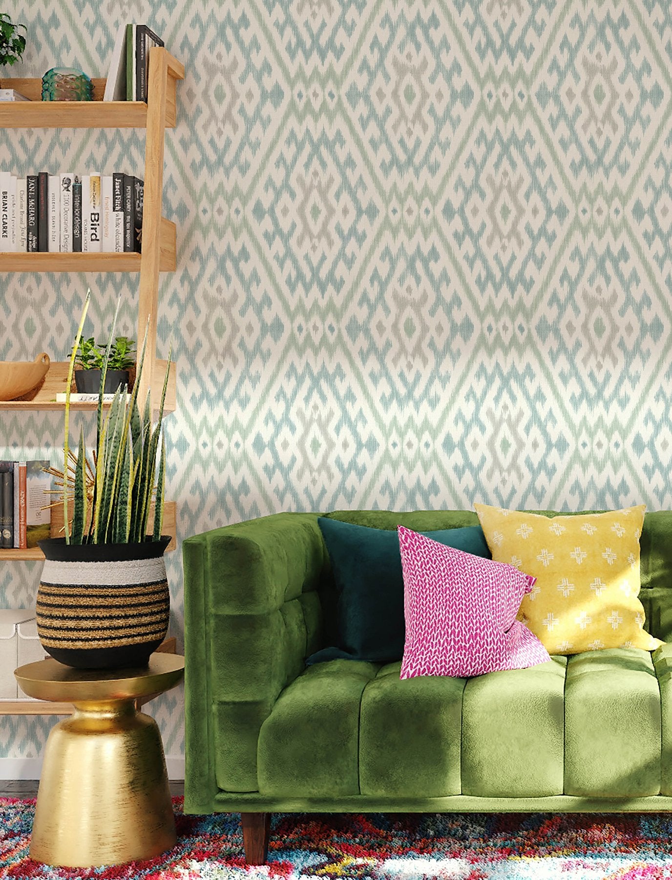 Solola Aqua Ikat Wallpaper with Bohemian Global Pattern, Raised Ink Textured - A-Street Prints 4146-27236