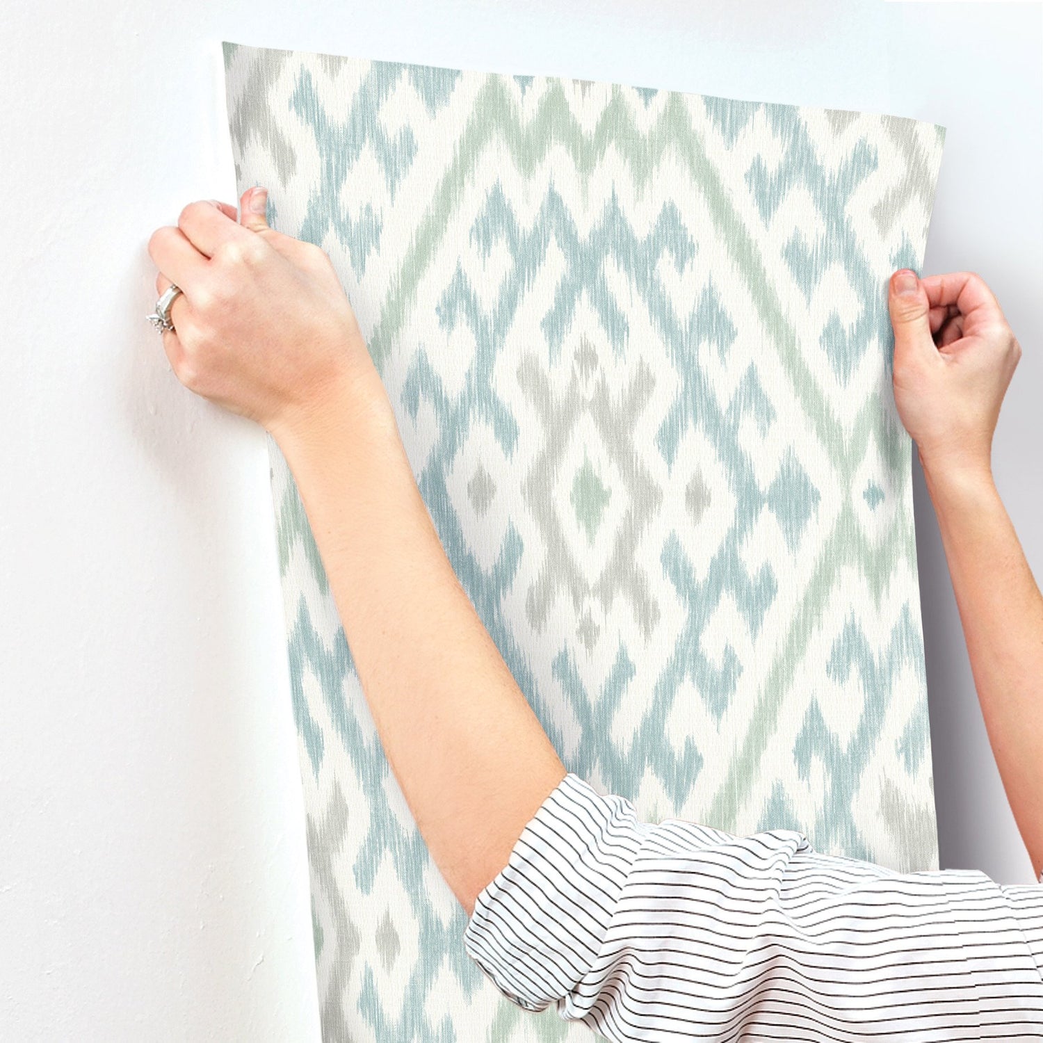 Solola Aqua Ikat Wallpaper with Bohemian Global Pattern, Raised Ink Textured - A-Street Prints 4146-27236