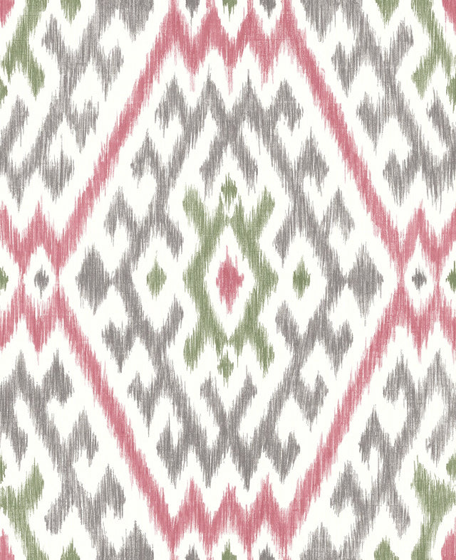 Solola Fuchsia Ikat Wallpaper with Bohemian Global Ikat Pattern - A-Street Prints 4146-27237