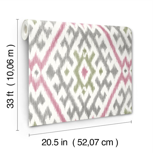 Solola Fuchsia Ikat Wallpaper with Bohemian Global Ikat Pattern - A-Street Prints 4146-27237
