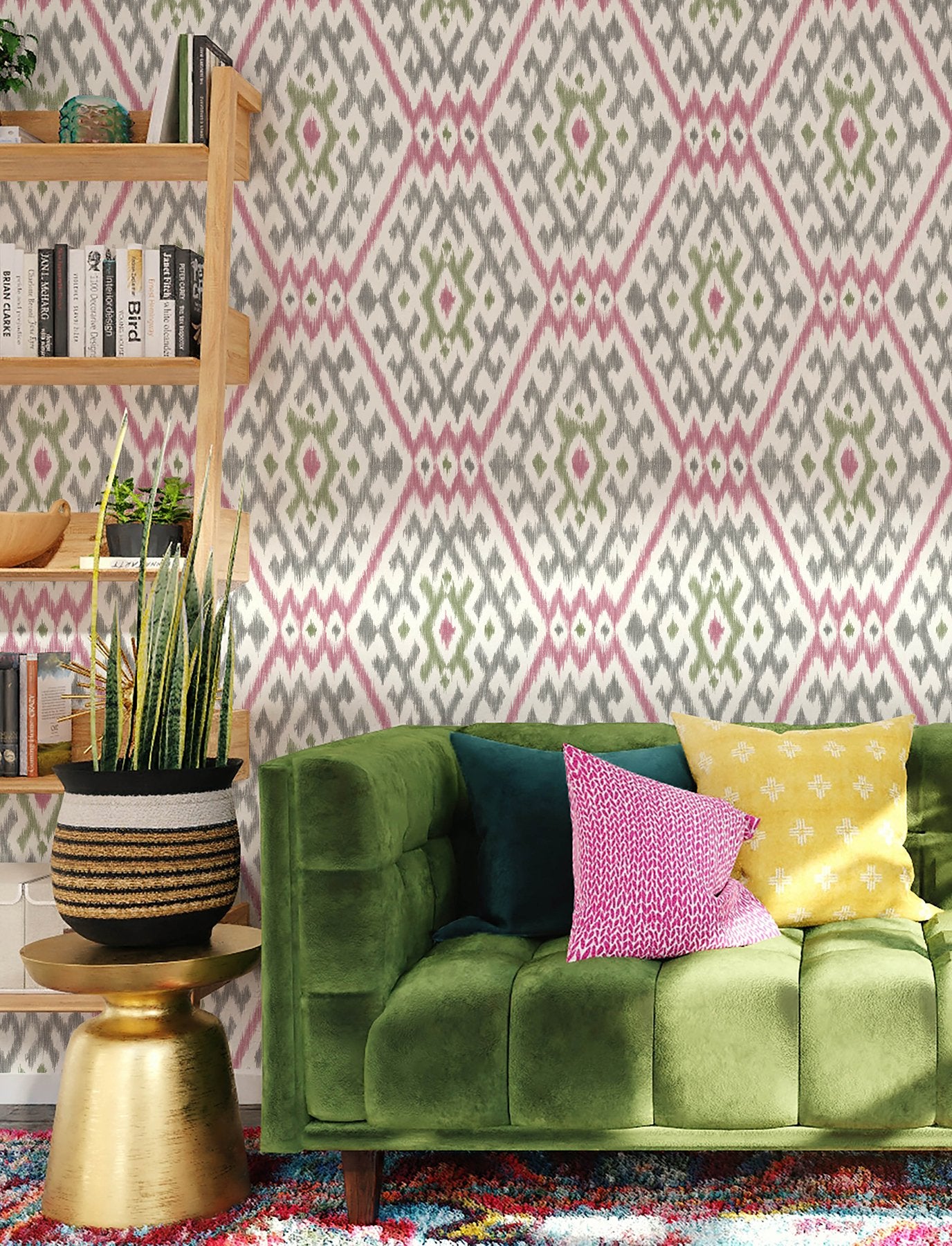 Solola Fuchsia Ikat Wallpaper with Bohemian Global Ikat Pattern - A-Street Prints 4146-27237