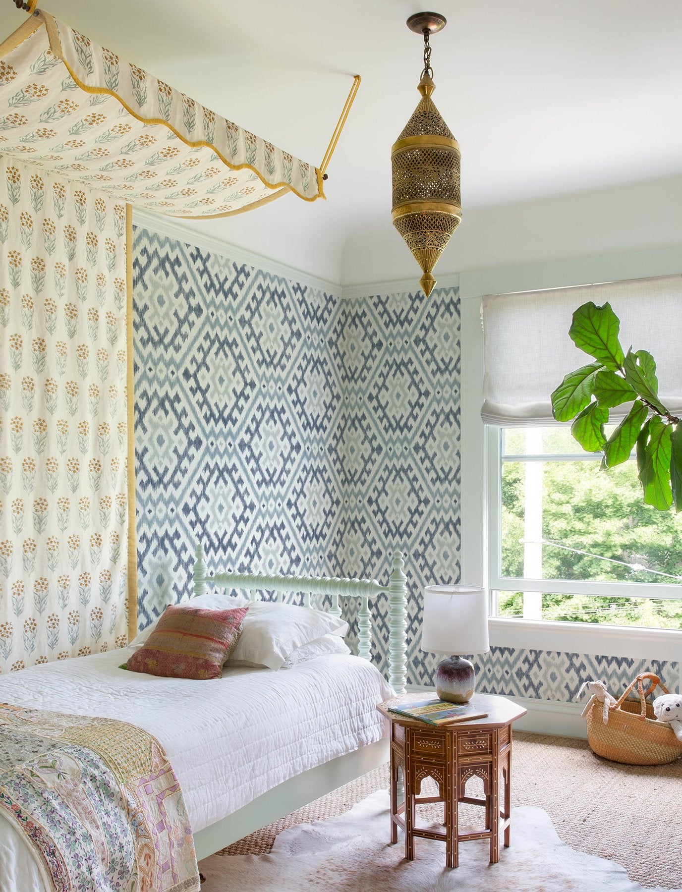 Solola Blue Ikat Wallpaper with Bohemian Global Pattern - Brewster 4146-27238