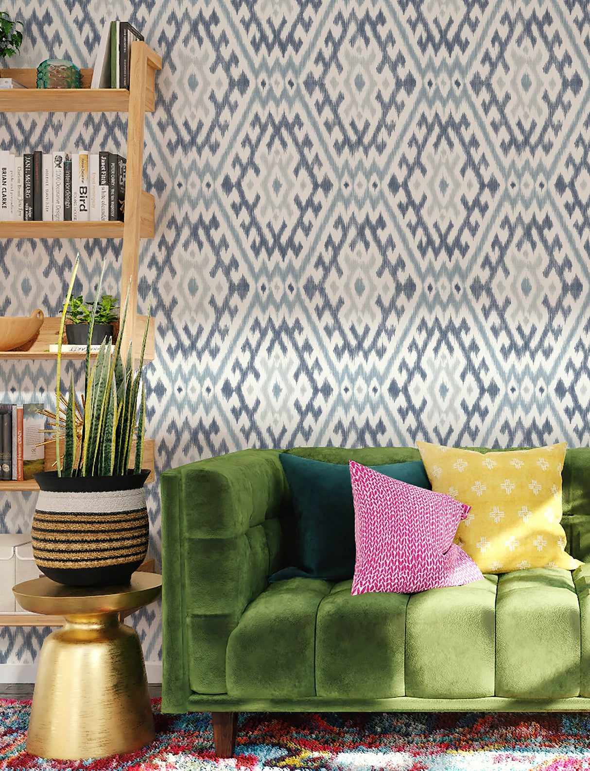 Solola Blue Ikat Wallpaper with Bohemian Global Pattern - Brewster 4146-27238