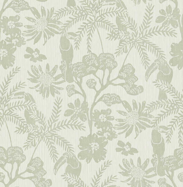 Jacaranda Sage Tropical Trail Textured Wallpaper with Bohemian Animals Motif - A-Street Prints 4146-27244