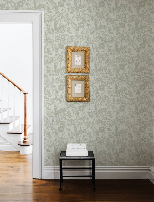 Jacaranda Sage Tropical Trail Textured Wallpaper with Bohemian Animals Motif - A-Street Prints 4146-27244