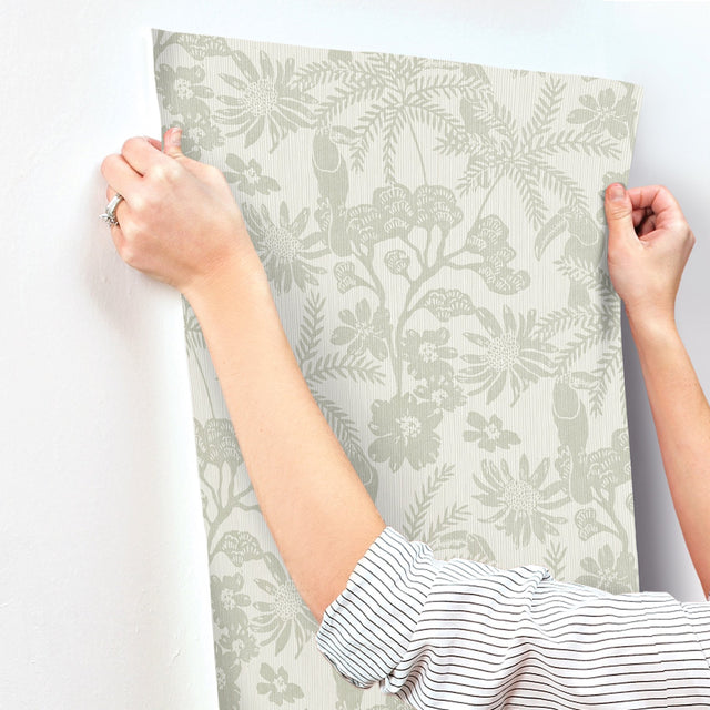 Jacaranda Sage Tropical Trail Textured Wallpaper with Bohemian Animals Motif - A-Street Prints 4146-27244