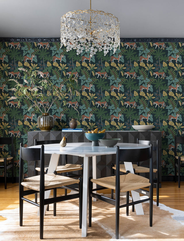 Caspian Navy Jungle Prowl Wallpaper with Bohemian Animals Pattern - A-Street Prints 4146-27248