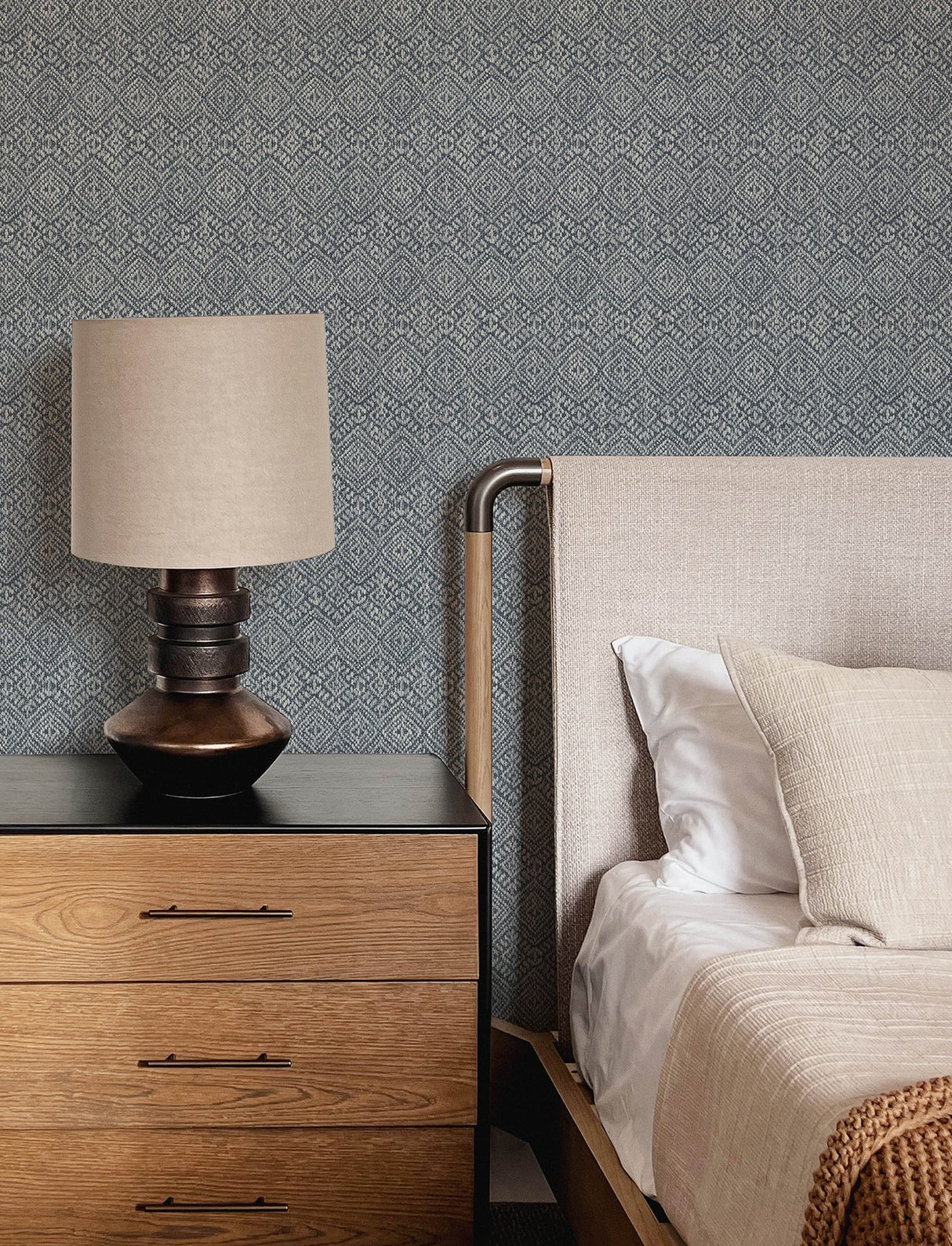 Gallivant Indigo Woven Geometric Wallpaper with Textured Bohemian Geometric Pattern - A-Street Prints 4146-27257