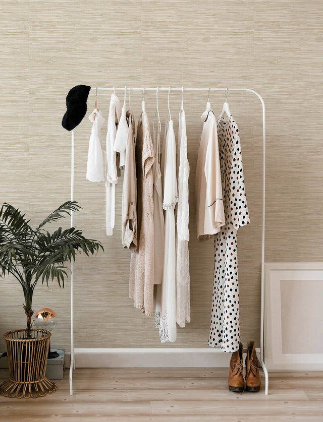 Exhale Dove Woven Faux Grasscloth Wallpaper in Dove with Faux Grasscloth Pattern - A-Street Prints 4146-27258