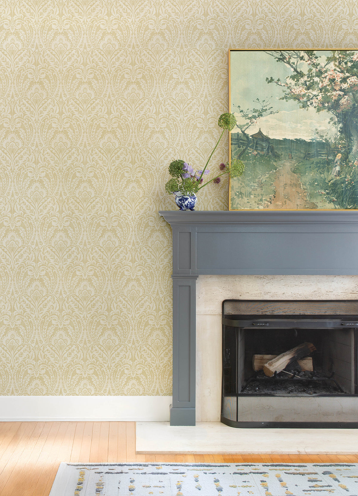 Berkshire Butter by A-Street Prints Unpasted Non Woven Damask Wallpaper – A-Street Prints 4147-27383-Sample