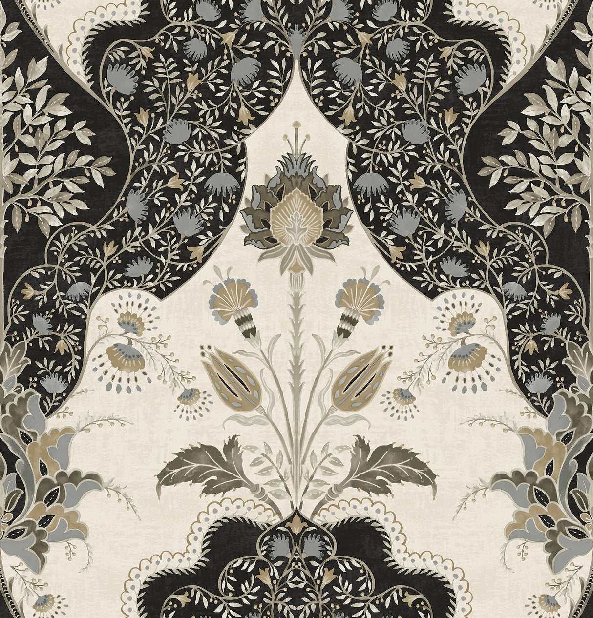 A-Street Prints Auden Black Floral Grandeur unpasted non woven wallpaper roll, 20.5 in x 33 ft, straight match