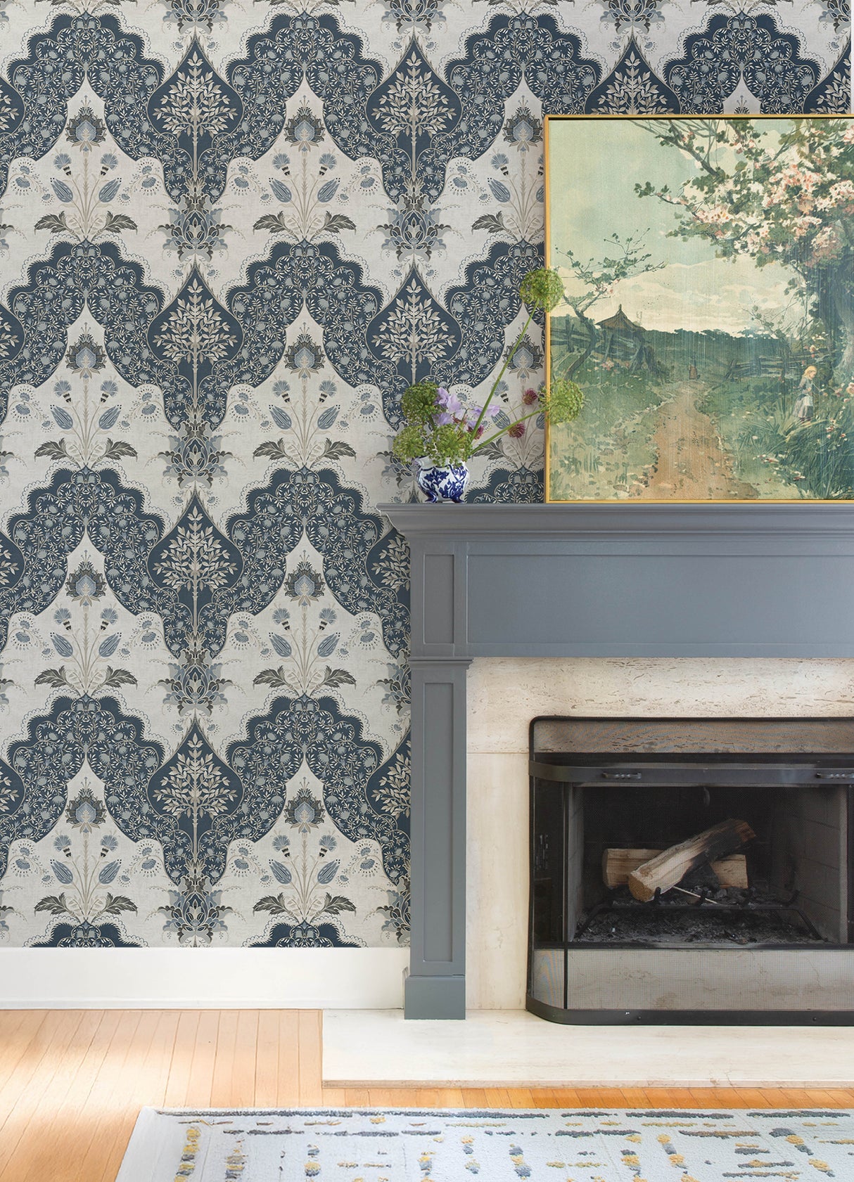 Auden Dark Blue by A-Street Prints Floral Grandeur Wallpaper – A-Street Prints 4147-27392