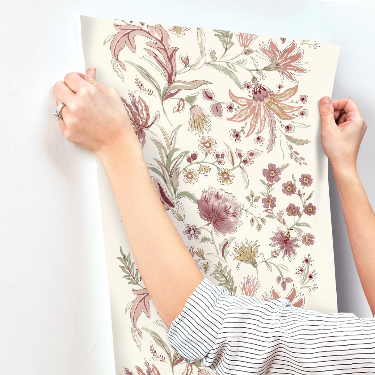 Teonna Raspberry by A-Street Prints Floral Stripe Wallpaper – A-Street Prints 4147-27397