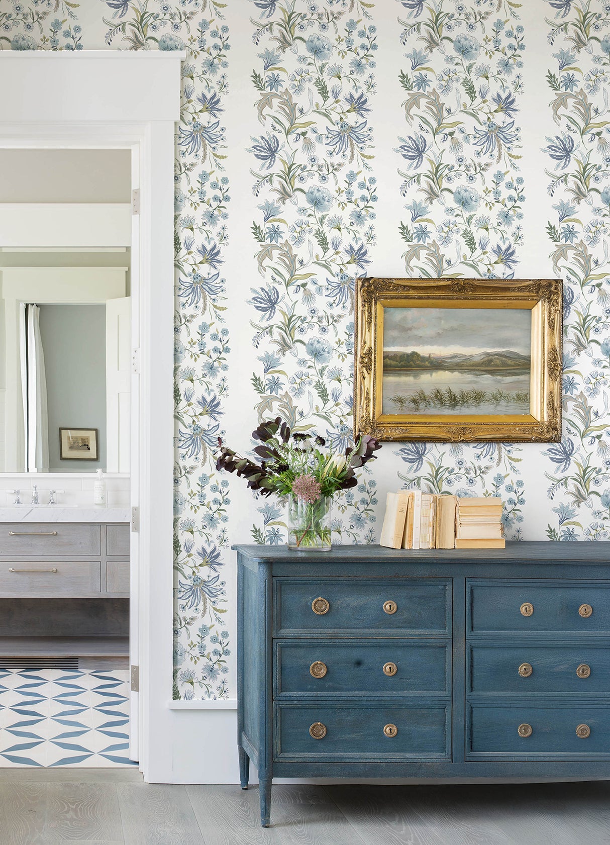 Teonna Blue by A-Street Prints Floral Stripe Wallpaper – A-Street Prints 4147-27398