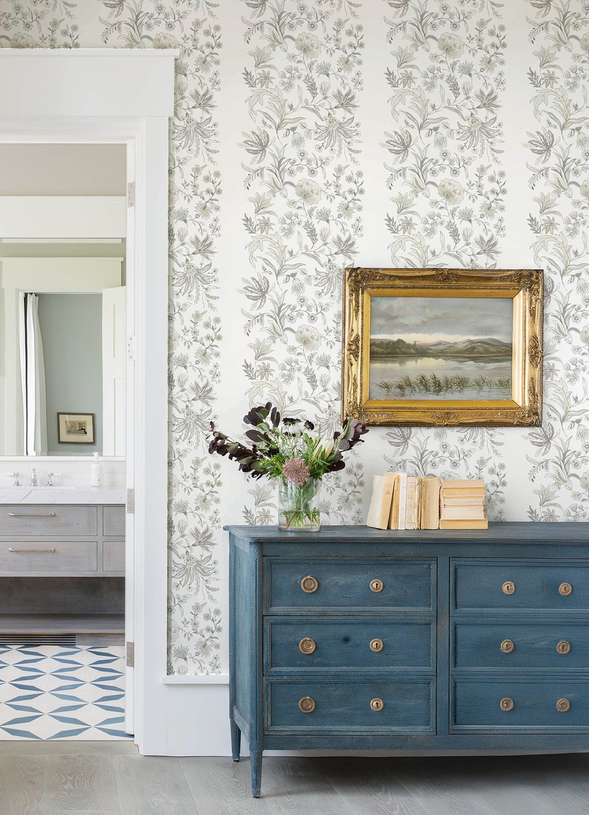 Teonna Light Grey by A-Street Prints Floral Stripe Wallpaper – A-Street Prints 4147-27400