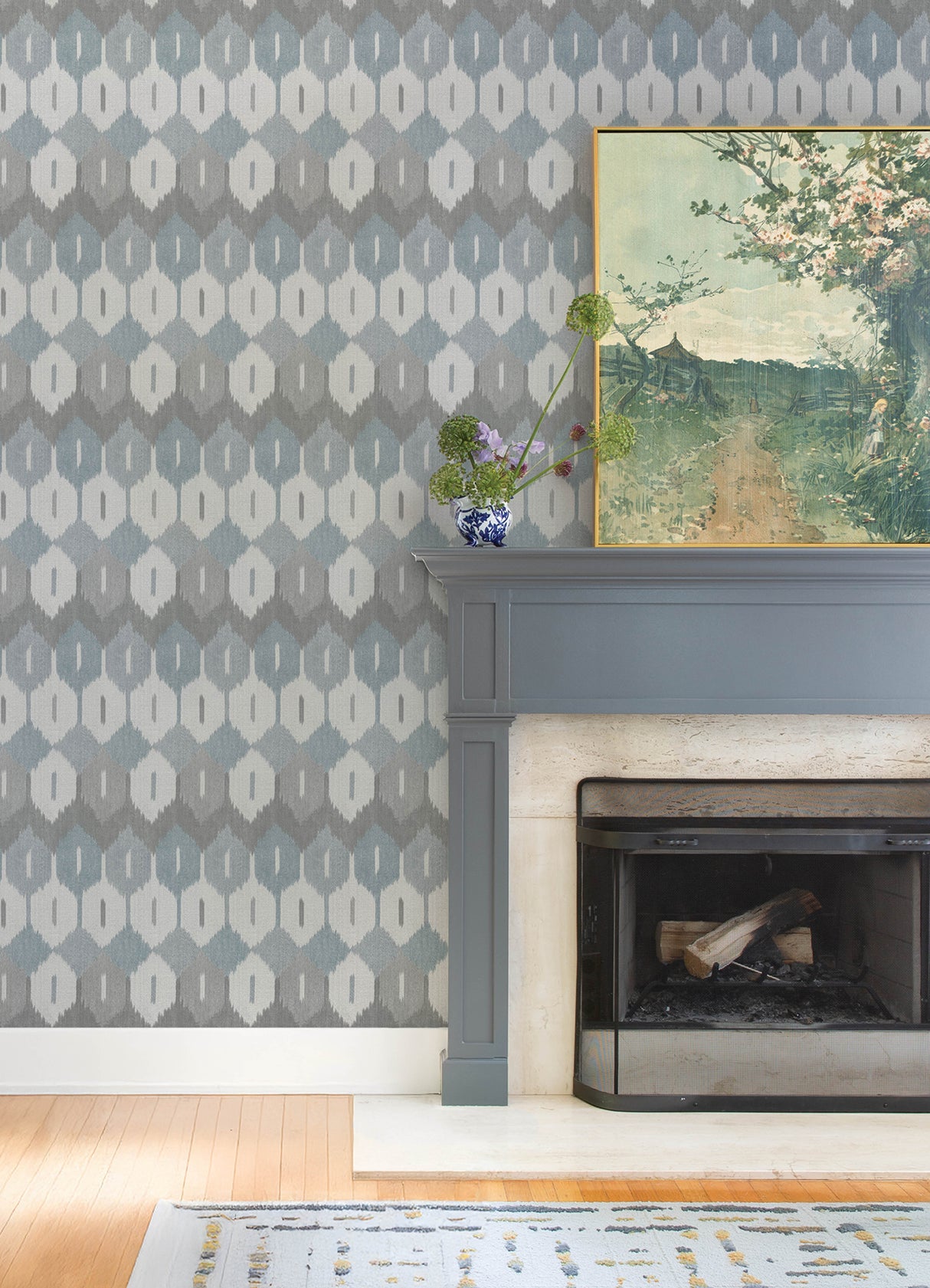 Abilene Denim by A-Street Prints Bohemian Geometric Ikat Wallpaper Roll, 20.5 in x 33 ft - A-Street Prints 4147-27407-Sample