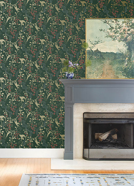 Linden Dark Green by A-Street Prints Jungle Canopy Wallpaper- A-Street Prints 4147-80008