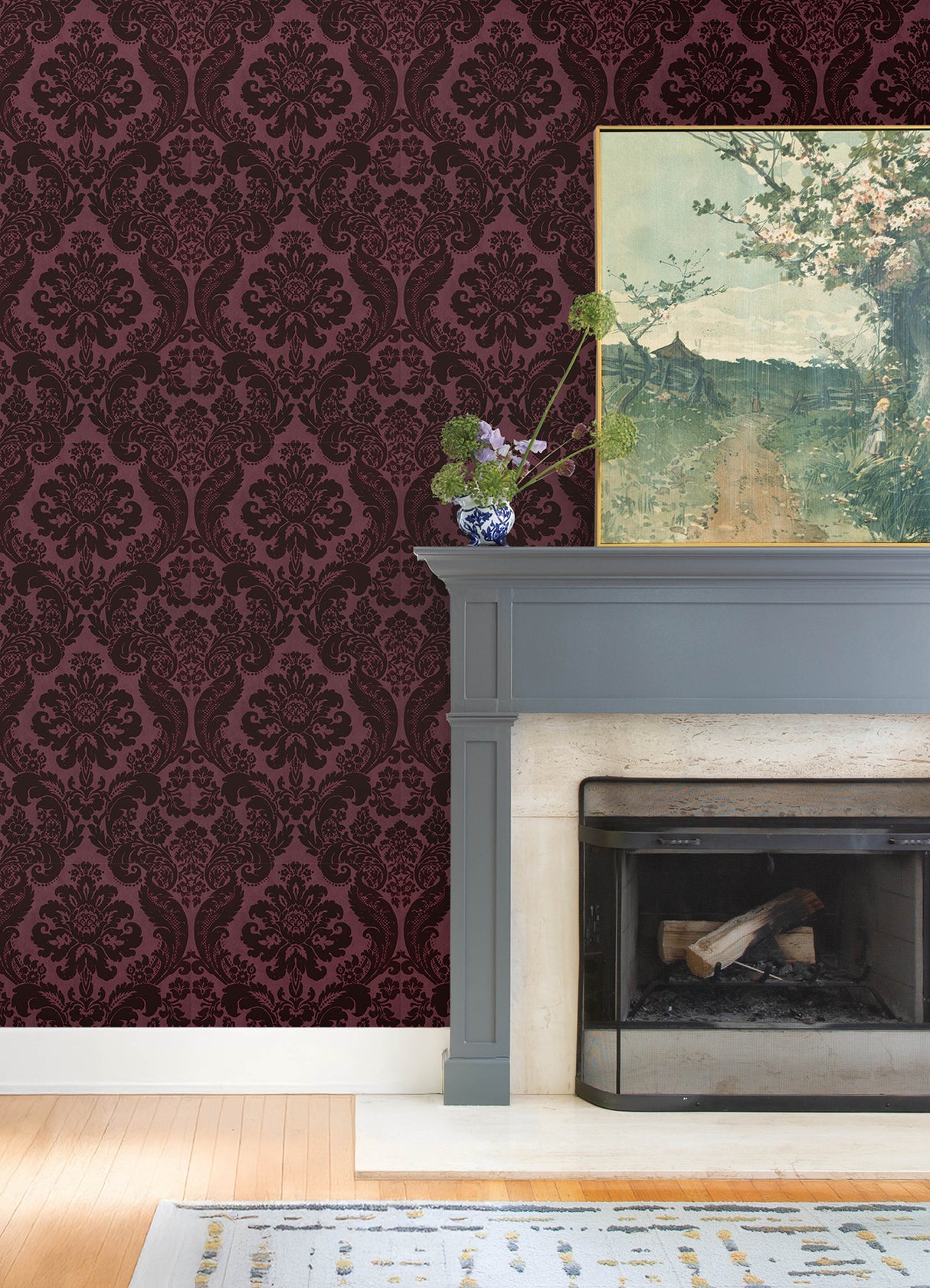 Shadow Merlot by A-Street Prints Flocked Damask Wallpaper – A-Street Prints 4147-87315