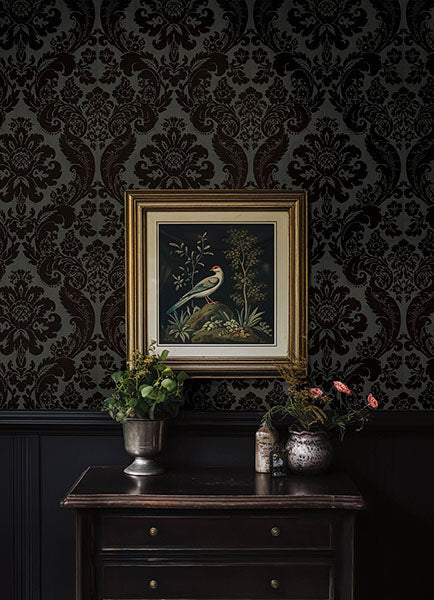 Shadow Black by A-Street Prints Flocked Damask Wallpaper – A-Street Prints 4147-87391