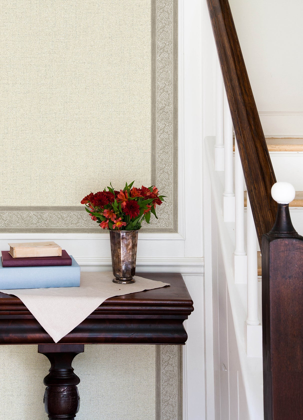 Carved Floral Taupe Trim Wall Border by Chesapeake Botanical Floral Vine Transitional Unpasted Non Woven Wallpaper Border - 4148-14503