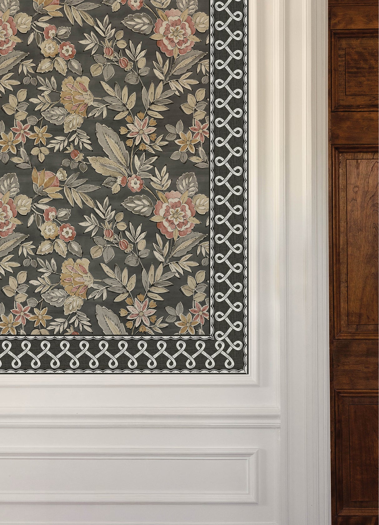 Scalloped Ribbon Black by Chesapeake Transitional Geometric Looping Ribbon Non Woven Unpasted Wallpaper Border 3.5in x 15ft - 4148-14504