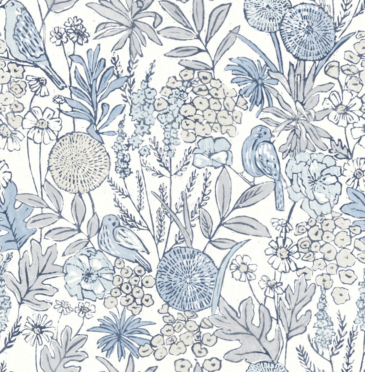 Goldfinch Blue Birds and Blooms Wallpaper by Chesapeake