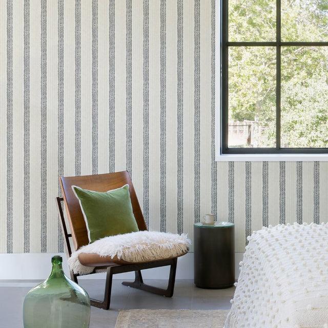 Mandevilla Black by Chesapeake Vine Stripe Wallpaper – Brewster 4148-27426