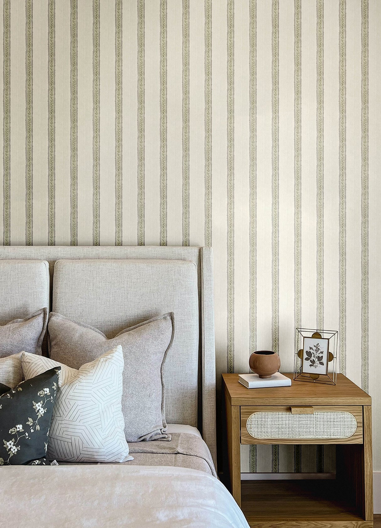 Mandevilla Green Vine Stripe by Chesapeake Wallpaper- Brewster Home Fashions 4148-27429