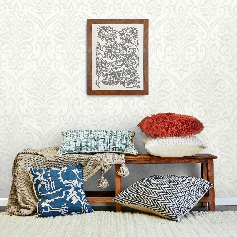 Adavu Dove by Chesapeake Damask Wallpaper – Brewster Home Fashions 4148-27437