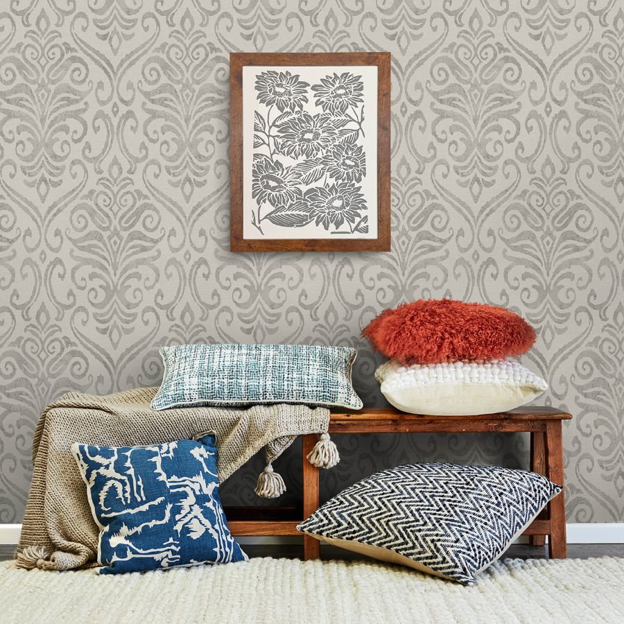 Adavu Grey by Chesapeake Damask Wallpaper- Brewster Home Fashions 4148-27439
