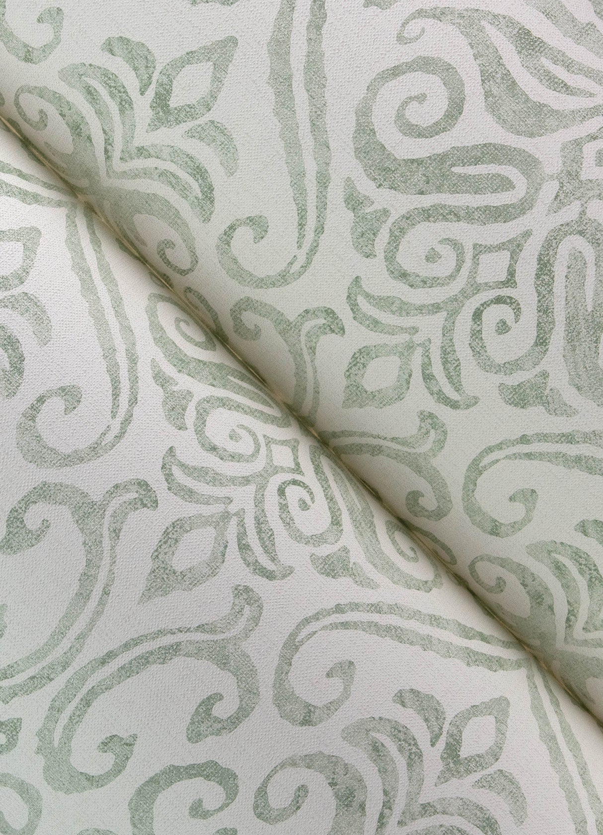 Adavu Sage by Chesapeake Traditional Raised Ink Damask Unpasted Non Woven Wallpaper Paste the Wall - Brewster Home Fashions 4148-27441-Sample