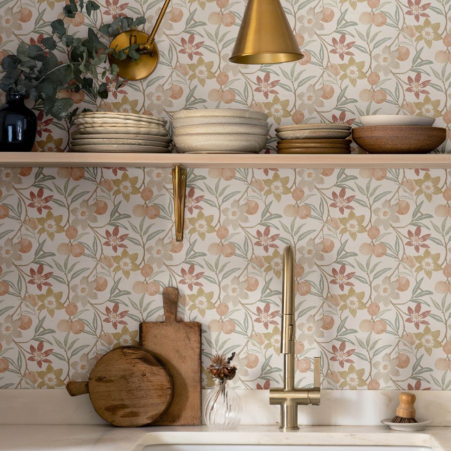 Passiflora Peach by Chesapeake Fruit and Floral Wallpaper – Brewster Home Fashions 4148-27447