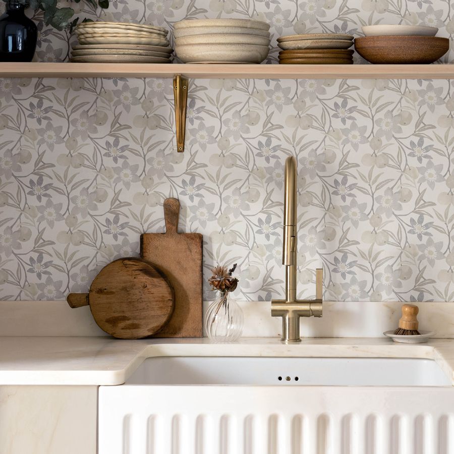 Passiflora Grey by Chesapeake Fruit and Floral Wallpaper- Brewster Home Fashions 4148-27450