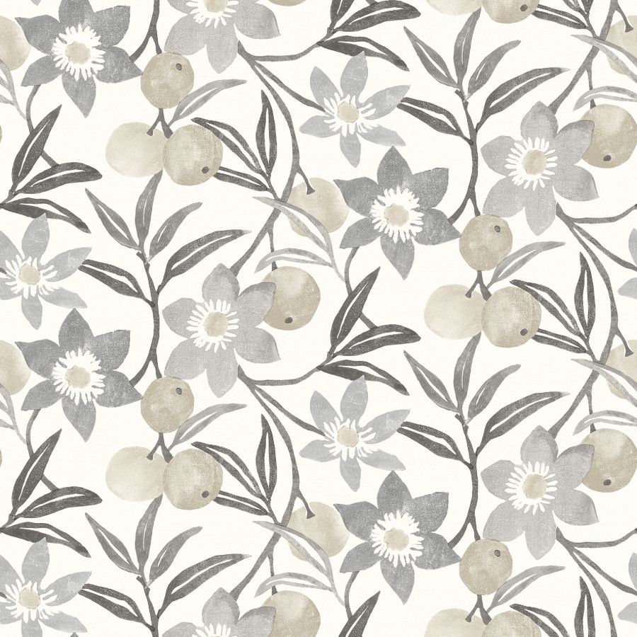 Passiflora Charcoal Fruit and Floral wallpaper swatch by Chesapeake