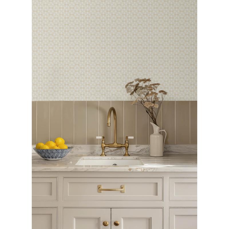 Phlox Khaki by Chesapeake Floral Stamp Wallpaper- Brewster Home Fashions 4148-27455