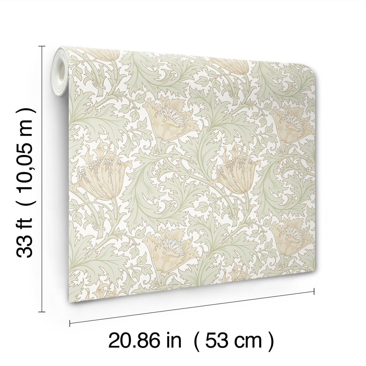 Anemone Light Green Floral Trail Wallpaper with Botanical Floral Pattern, Traditional Style - A-Street Prints 4153-82002