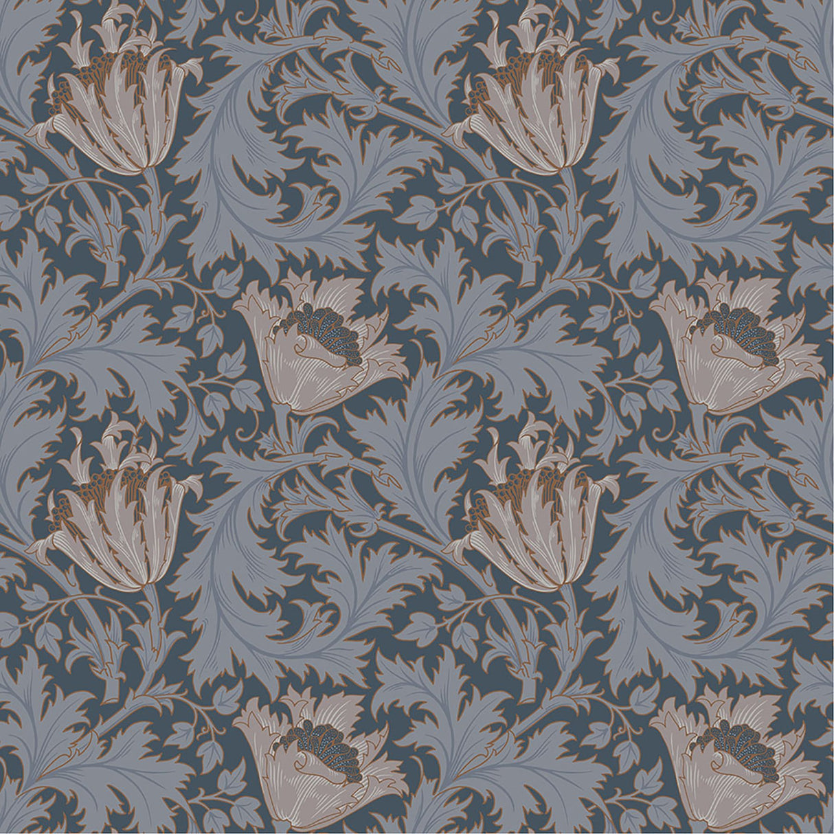 Anemone Dark Blue Floral Trail Wallpaper with Traditional Botanical Flowers Pattern - A-Street Prints 4153-82006