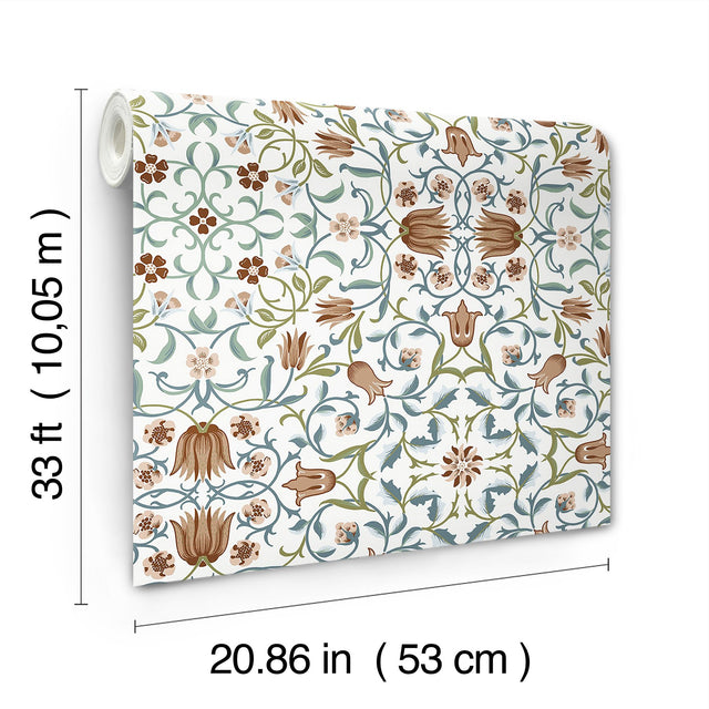 No 1 Holland Park Red Floral Wallpaper with Botanical Traditional Motif - Brewster 4153-82007