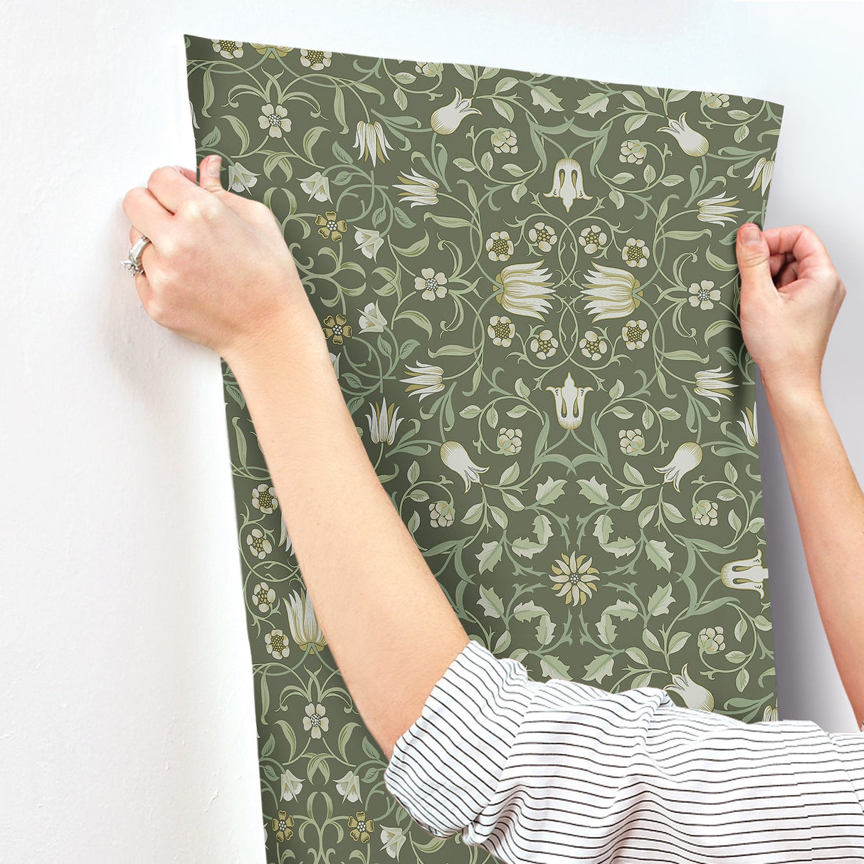 No 1 Holland Park Green Floral Wallpaper with Botanical Traditional Motif - A-Street Prints 4153-82008