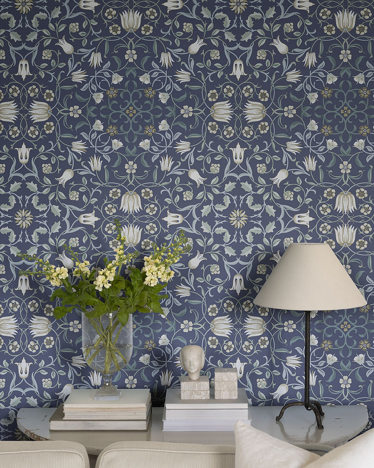 No 1 Holland Park Blue Floral Wallpaper with Botanical Traditional Motif - A-Street Prints 4153-82009