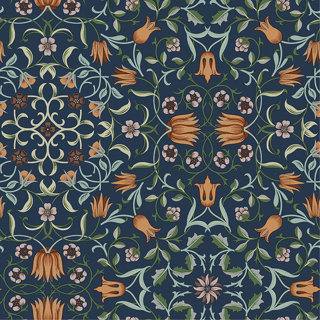 No 1 Holland Park Dark Blue Floral Wallpaper with Traditional Botanical Motif - Brewster 4153-82010